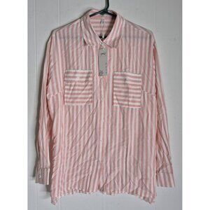 OMSJ women's striped button-down Long Sleeve Shirt Women's Size L NEW
